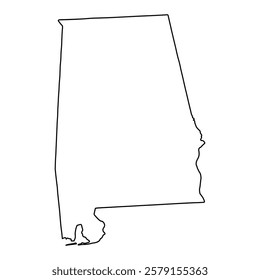 Outline Map of Alabama, Southern US State