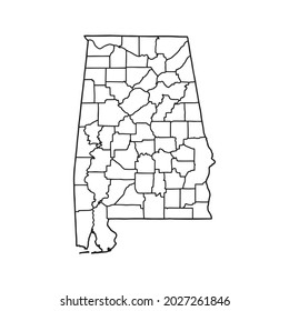 Outline map of Alabama white background. USA state,  vector map with contour.