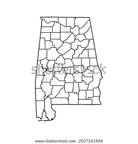 Outline map of Alabama white background. USA state,  vector map with contour.