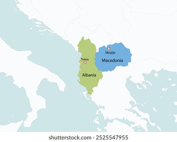 Outline of the map of Albania and Macedonia with regions