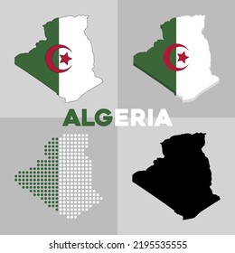 Outline map of Algeria. Flag and borders of the country of Algeria. Vector