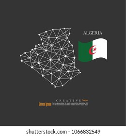 outline map of  Algeria with nation flag.vector illustration.