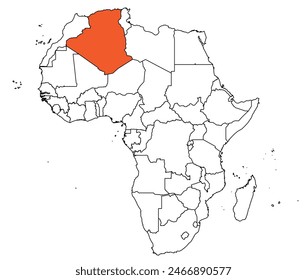 Outline of the map of the Algeria with other countries of the continent of Africa
