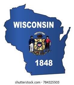 Outline map of the American state of Wisconsin with flag inset