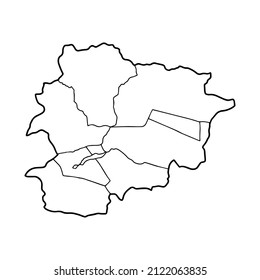 Outline map of Andorra white background. Vector, European state map with contour.