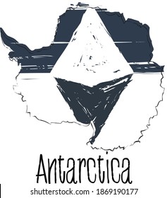 Outline Map of Antarctica with Flag Fill Scribble Chalk