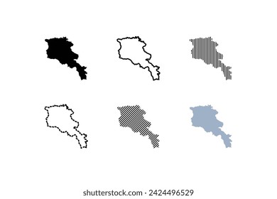 Outline map of Armenia. Armenia map. Silhouette, linear and flat style. Vector icons