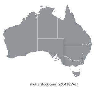 The outline of the map of Australia with the outline of the borders of the regions