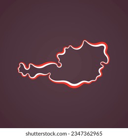 Outline map of Austria marked with ribbon in colors from the flag.