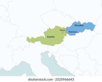 Outline of the map of Austria and Slovakia with regions