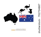 outline map of Austrlia  with nation flag and kangaroo,emu and koala.vector illustration.