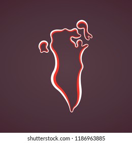 Outline map of Bahrain marked with ribbon in colors from the flag.