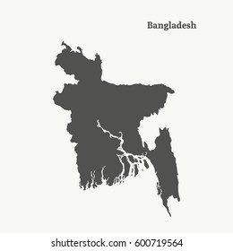 Outline map of Bangladesh. Isolated vector illustration.