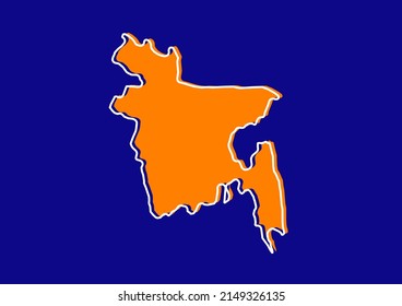Outline map of Bangladesh, stylized concept map of Bangladesh. Orange map on blue background.