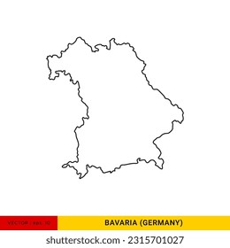 Outline Map of Bavaria - State of Germany Vector Illustration Design Template. Editable Stroke.