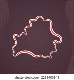 Outline map of Belarus marked with ribbon in colors from  historical alternative flag.