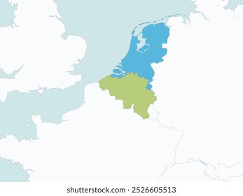 Contorno do mapa de Bélgica e Países Baixos com regiões