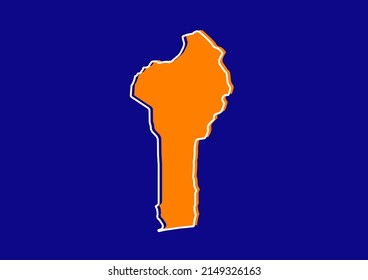 Outline map of Benin, stylized concept map of Benin. Orange map on blue background.