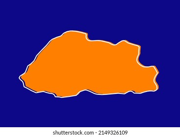 Mapa de esquema de Bután, mapa conceptual estilizado de Bután. Mapa naranja sobre fondo azul.