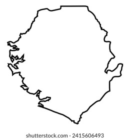 Outline map in black of the African country of Sierra Leone isolated on a white background