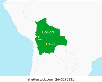 Outline map of Bolivia. High detailed map of Bolivia. South America.