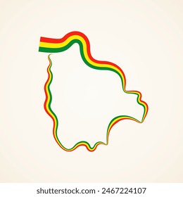 Mapa esquemático de Bolivia marcado con la cinta de la bandera