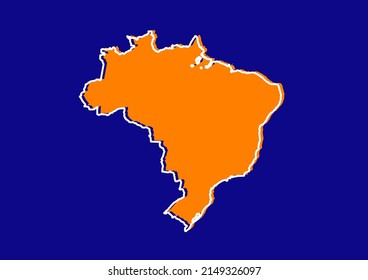 Outline map of Brazil, stylized concept map of Brazil. Orange map on blue background.