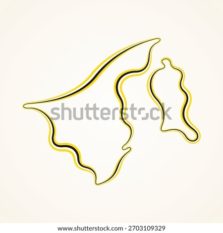 Outline map of Brunei marked with ribbon in colors from the flag.