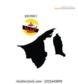 outline map of Brunei with nation flag.vector illustration.