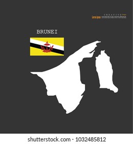 outline map of Brunei with nation flag.vector illustration.