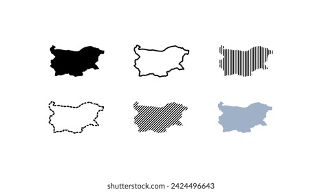 Outline map of Bulgaria. Silhouette, linear and flat style. Vector icons