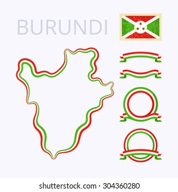 Outline map of Burundi. Border is marked with ribbon in national colors. The package contains frames in national colors and stamp with flag. 