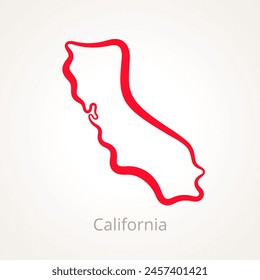 Mapa esquemático de California marcado con una línea roja.
