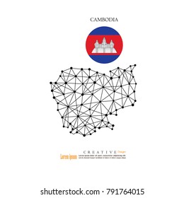 outline map of Cambodia  with nation flag.vector illustration.