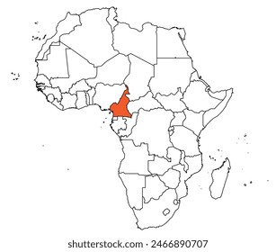 Esquema del mapa del Camerún con otros países del continente de África