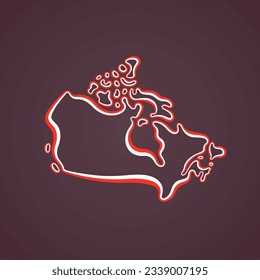Outline map of Canada marked with ribbon in colors from the flag.