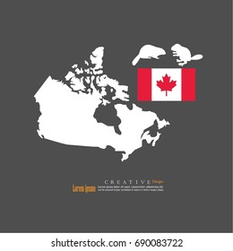 outline map of Canada  with nation flag and beaver.vector illustration.