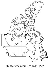 Outline of the map of Canada with regions