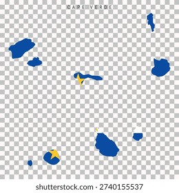 Outline map of Cape Verde filled with its national flag colors, isolated on transparent background for geography, travel, and educational visuals.