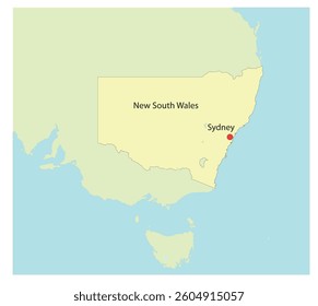Outline map with capital of New South Wales. Sydney. Region of Australia