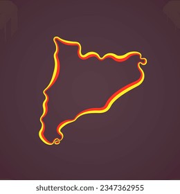 Outline map of Catalonia marked with ribbon in colors from the flag.
