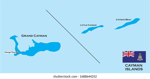 Outline map of the Cayman Islands with flag, United Kingdom