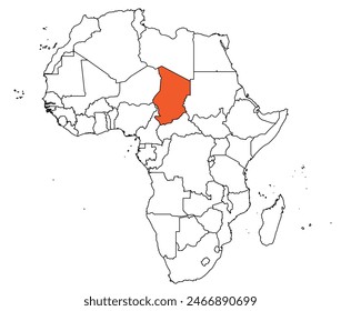 Umriss der Karte des Tschad mit anderen Ländern des afrikanischen Kontinents