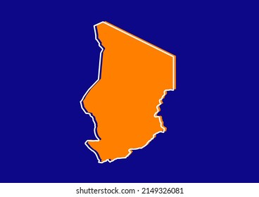 Mapa esquemático del Chad, mapa conceptual estilizado del Chad. Mapa naranja sobre fondo azul.