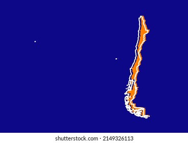 Outline map of Chile, stylized concept map of Chile. Orange map on blue background.