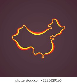 Mapa de esquema de China marcado con cinta en colores de la bandera.