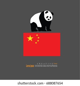 outline map of china with nation flag and panda.vector illustration.