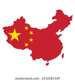 Esquema del mapa de China sobre el fondo de la bandera nacional