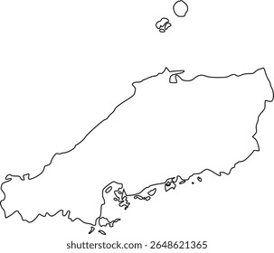 Mapa de Chugoku, Japão. Vetor de linha preta fina desenhado à mão da região do Japão