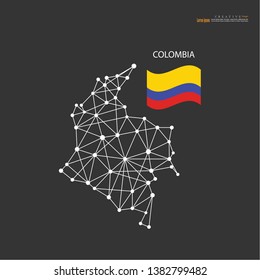 outline map of  Colombia with nation flag.vector illustration.